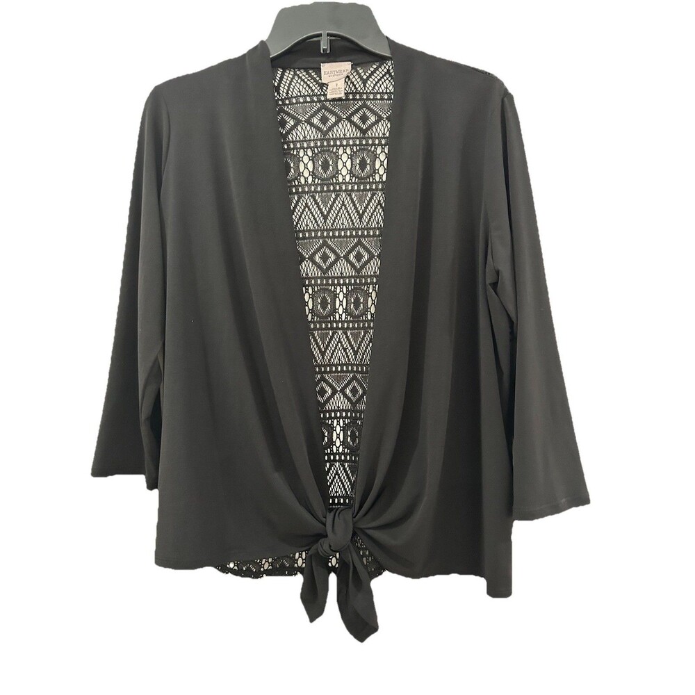 EASYWEAR BY CHICOS Size 1 Womens Sz M Black Top 3/4 sleeve tie waist